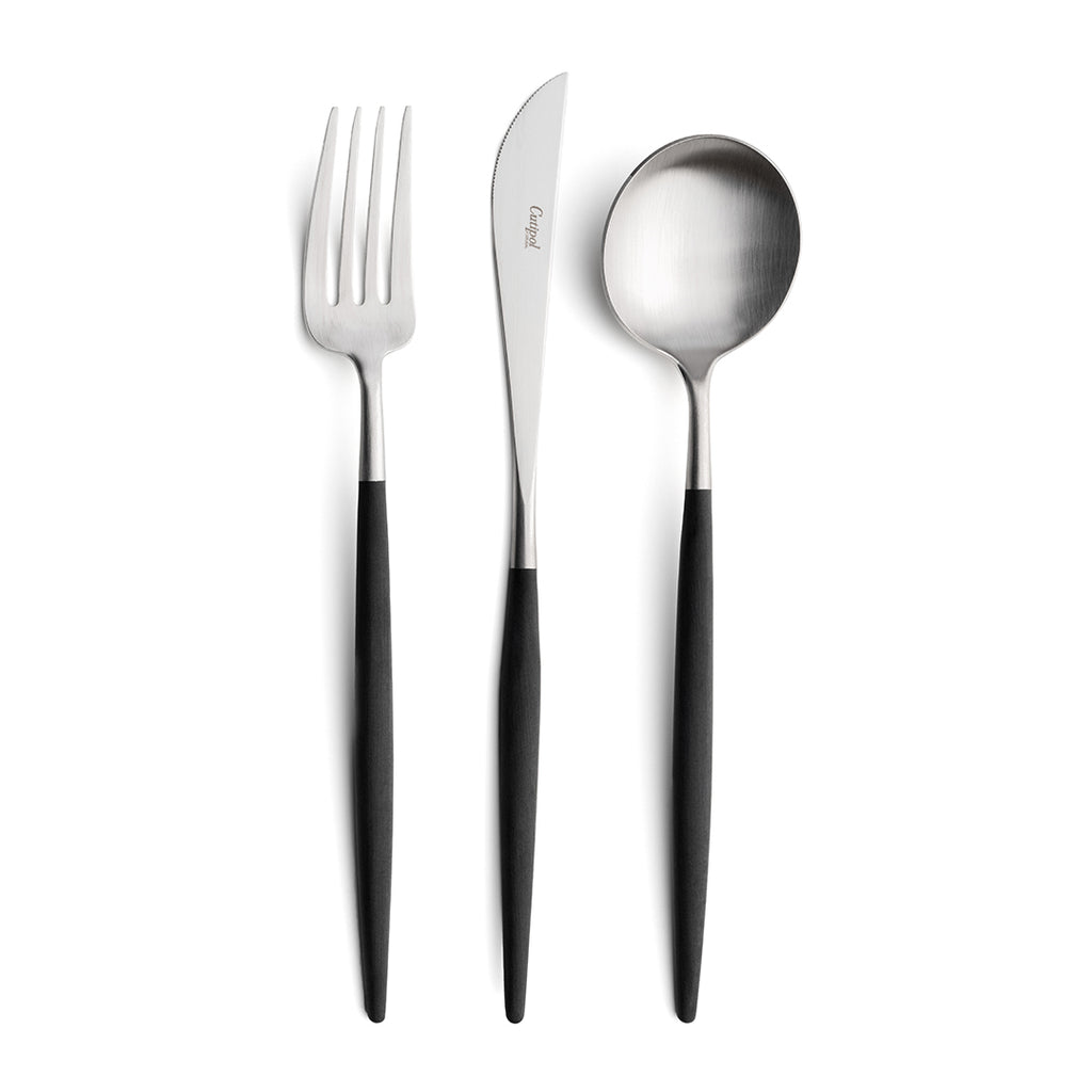 Cutipol Goa - Dinner Flatware Cutlery Set of 3 Pcs ( Matt Brush / Black )