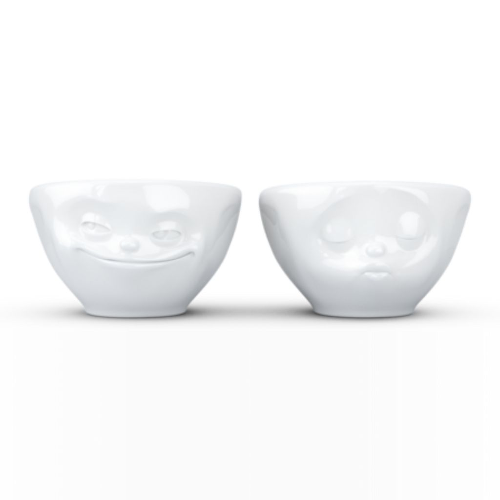 [Tassen] Small bowls set no. 1 "Grinning & Kissing" in white, 100 ml