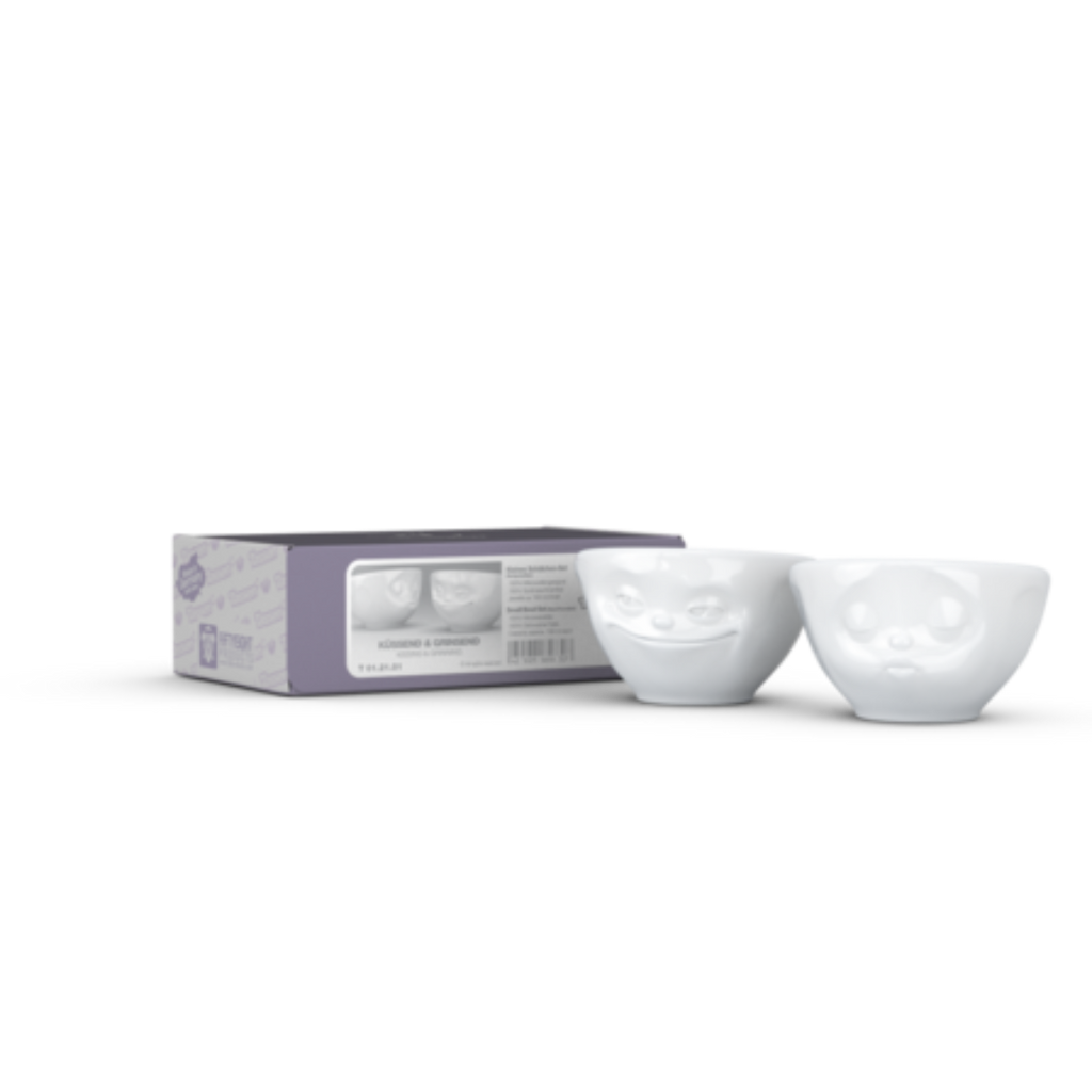 [Tassen] Small bowls set no. 1 "Grinning & Kissing" in white, 100 ml