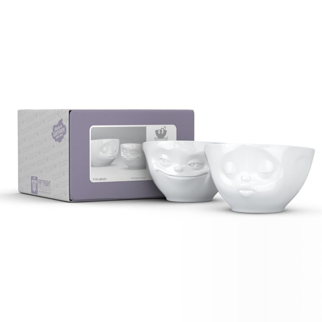 [Tassen] Medium bowls set no. 1 "Grinning & Kissing" in white, 200 ml